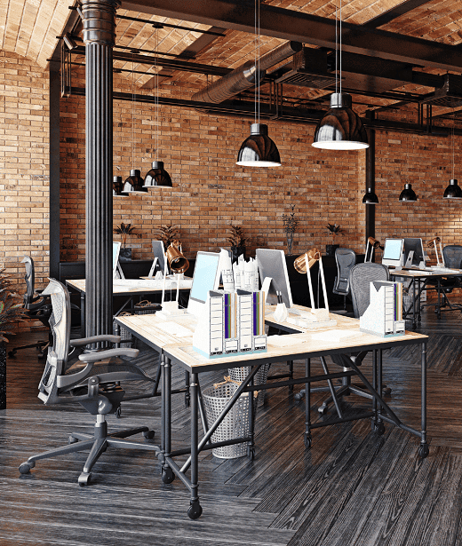 Bakersfield commercial remodeling project featuring industrial-style commercial office remodel with exposed details, modern work areas, and polished professional finishes